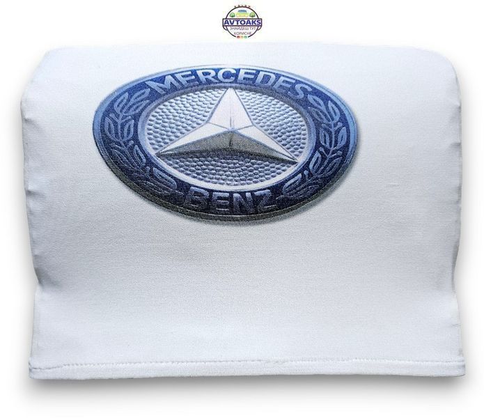 Купить Белые чехлы на подголовник авто с цветным логотипом Mercedes-Benz на синем фоне 2шт 2880946631 в интернет-магазине Avtoaks